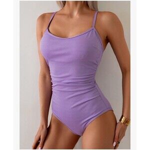 EOMENIE Women's Purple One Piece Swimsuit Adjustable Spaghetti Straps, M
